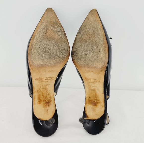 Jimmy Choo Soft Patent Pointed-Toe Slingback Pump in Black Size 8.5 - Picture 9 of 13